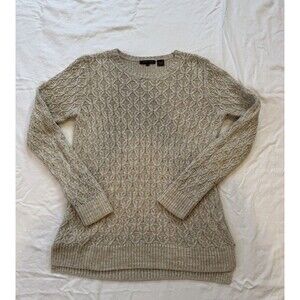 Jeanne Pierre Cotton Cable Knit Sweater Size M Cream Crew Neck Long Sleeve